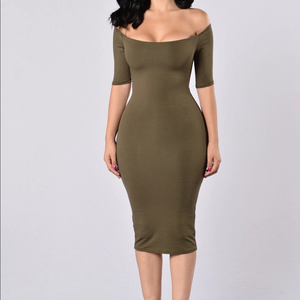 Olive Green Off the Shoulder Dress